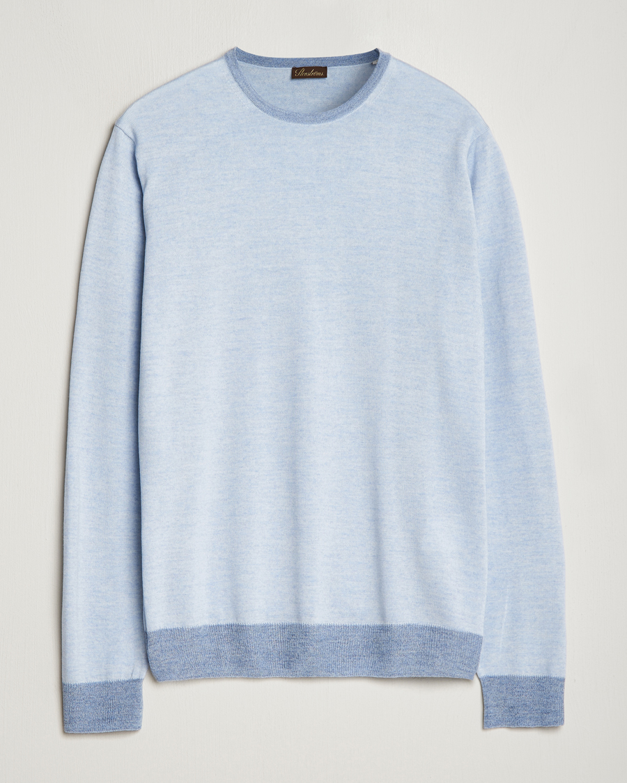Heren | Truien | Stenströms | Merino Contrast Crew Neck Light Blue