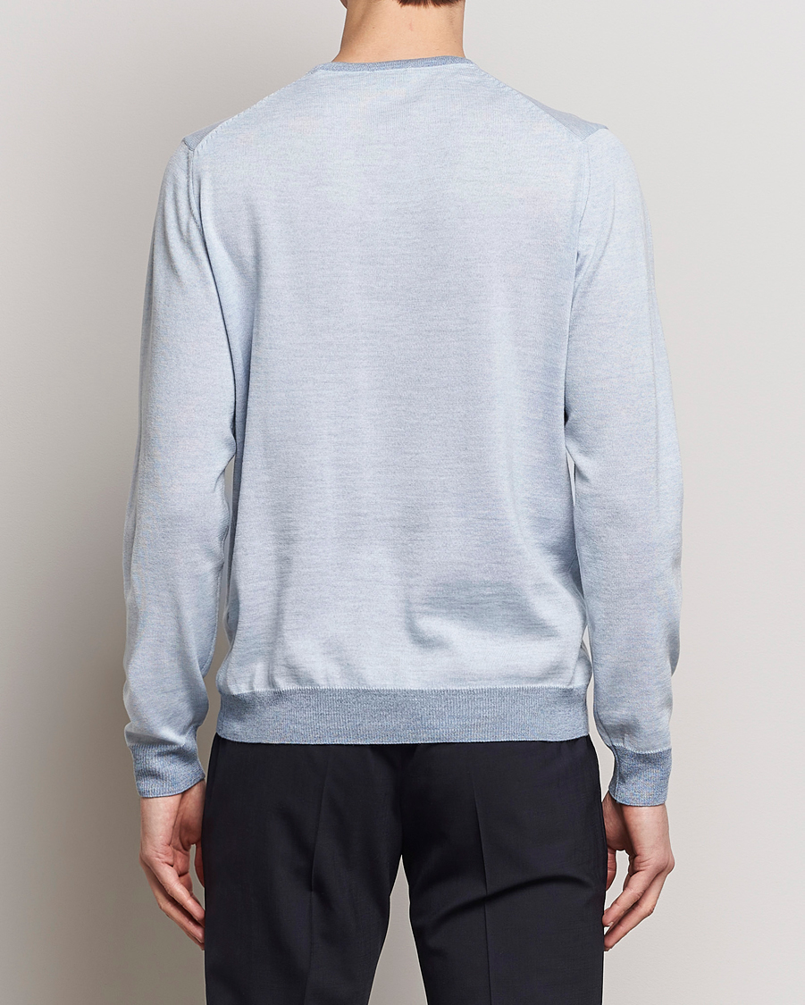 Heren | Truien | Stenströms | Merino Contrast Crew Neck Light Blue