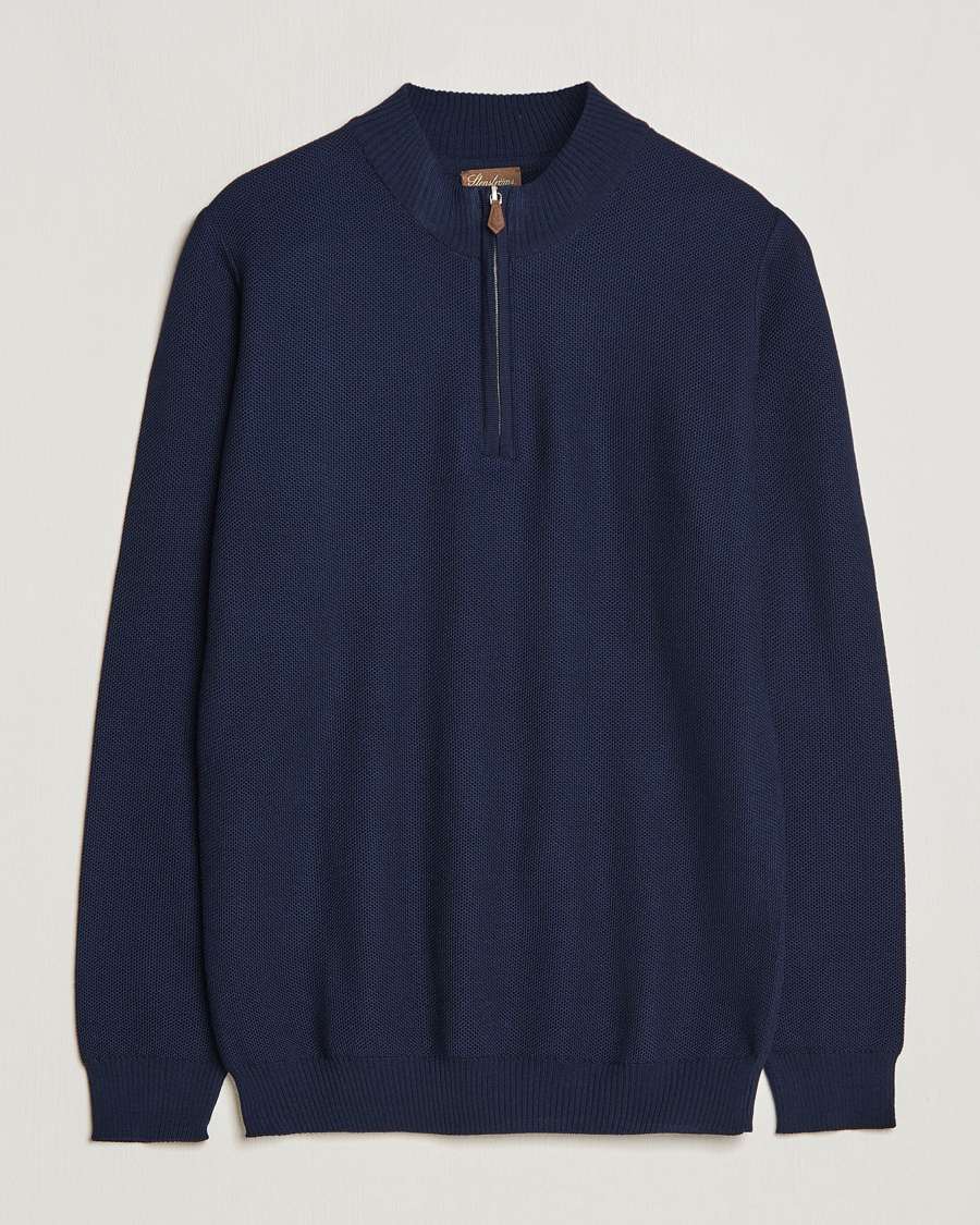 Heren | Truien | Stenströms | Textured Merino Half Zip Navy