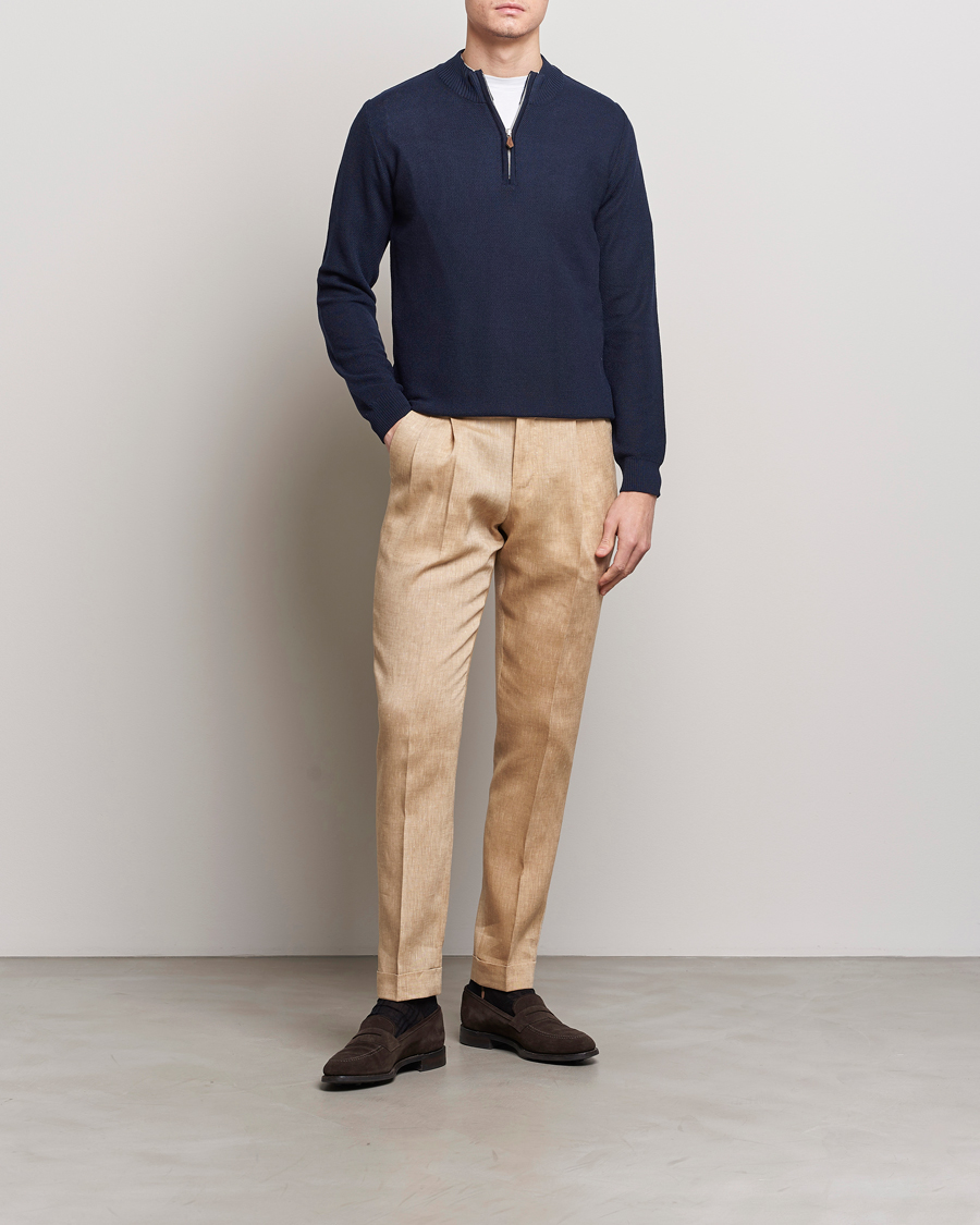 Heren | Truien | Stenströms | Textured Merino Half Zip Navy