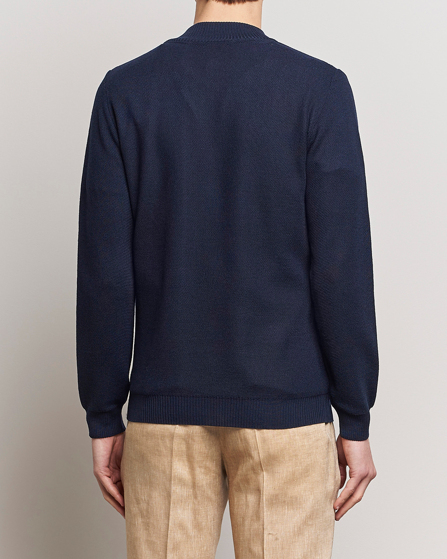 Heren | Truien | Stenströms | Textured Merino Half Zip Navy