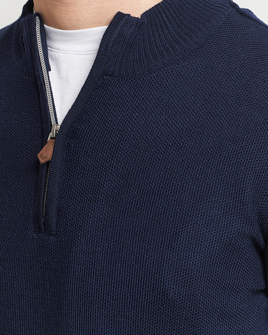 Heren | Truien | Stenströms | Textured Merino Half Zip Navy