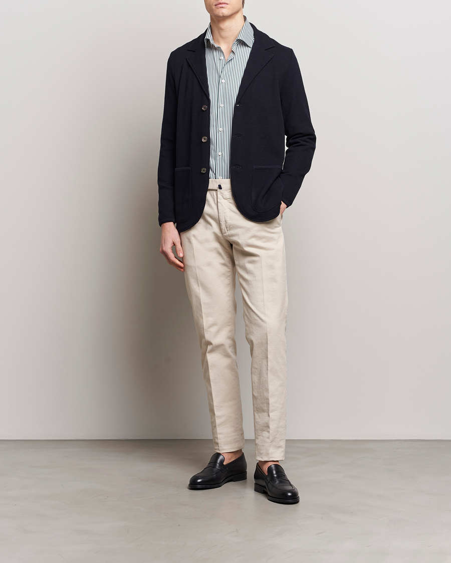 Homme | Blazers | Stenströms | Merino Wool Texture Knitted Blazer Navy