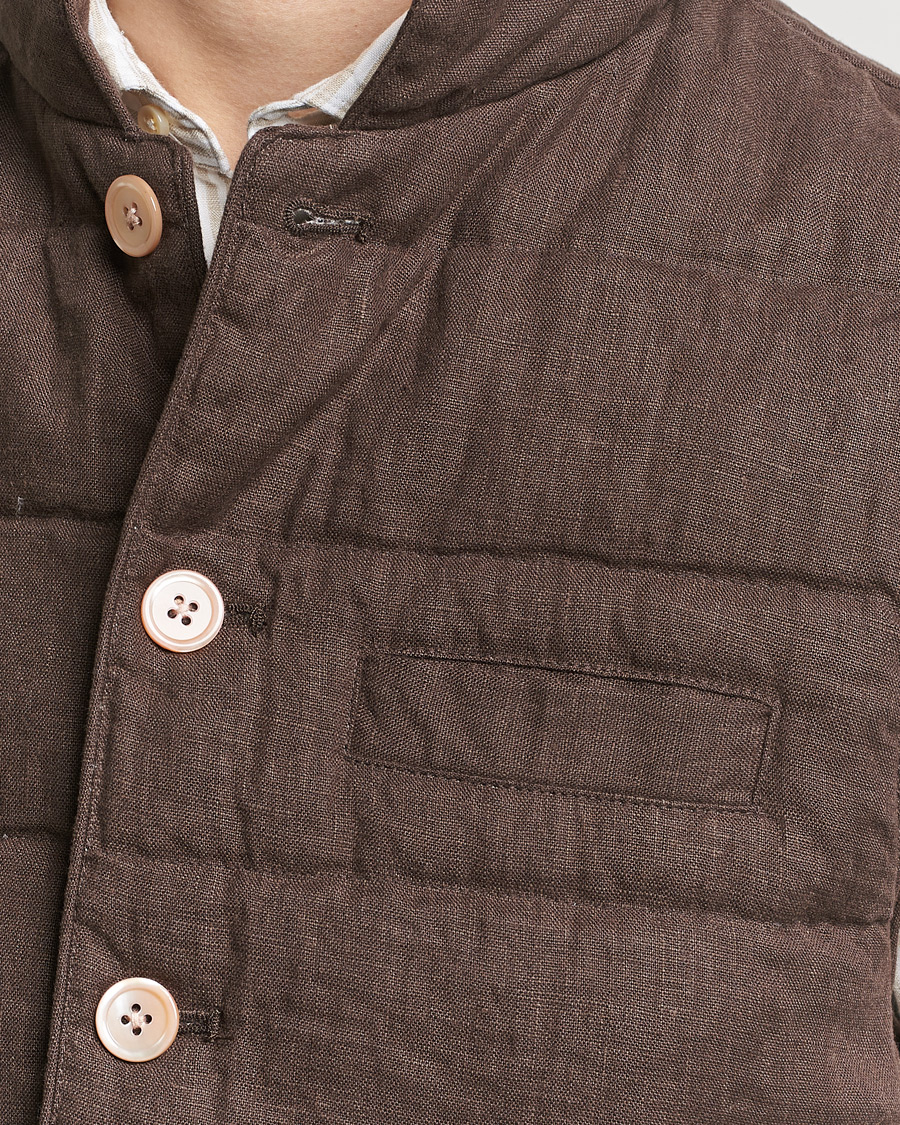 Homme | Manteaux Et Vestes | Stenströms | Linen Down Padded Button Vest Brown