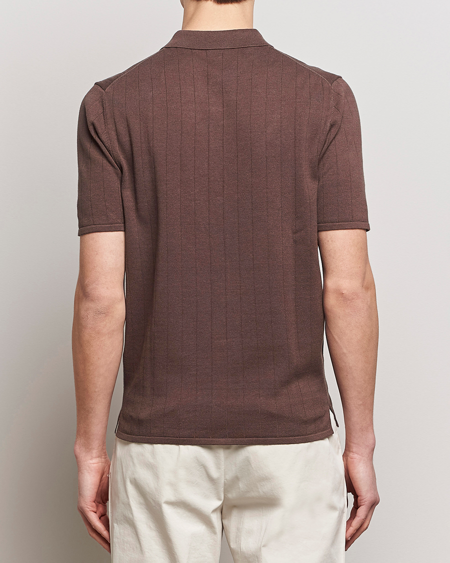 Homme | Polos | Stenströms | Linen/Cotton Rib Knitted Buttonthru Shirt Brown