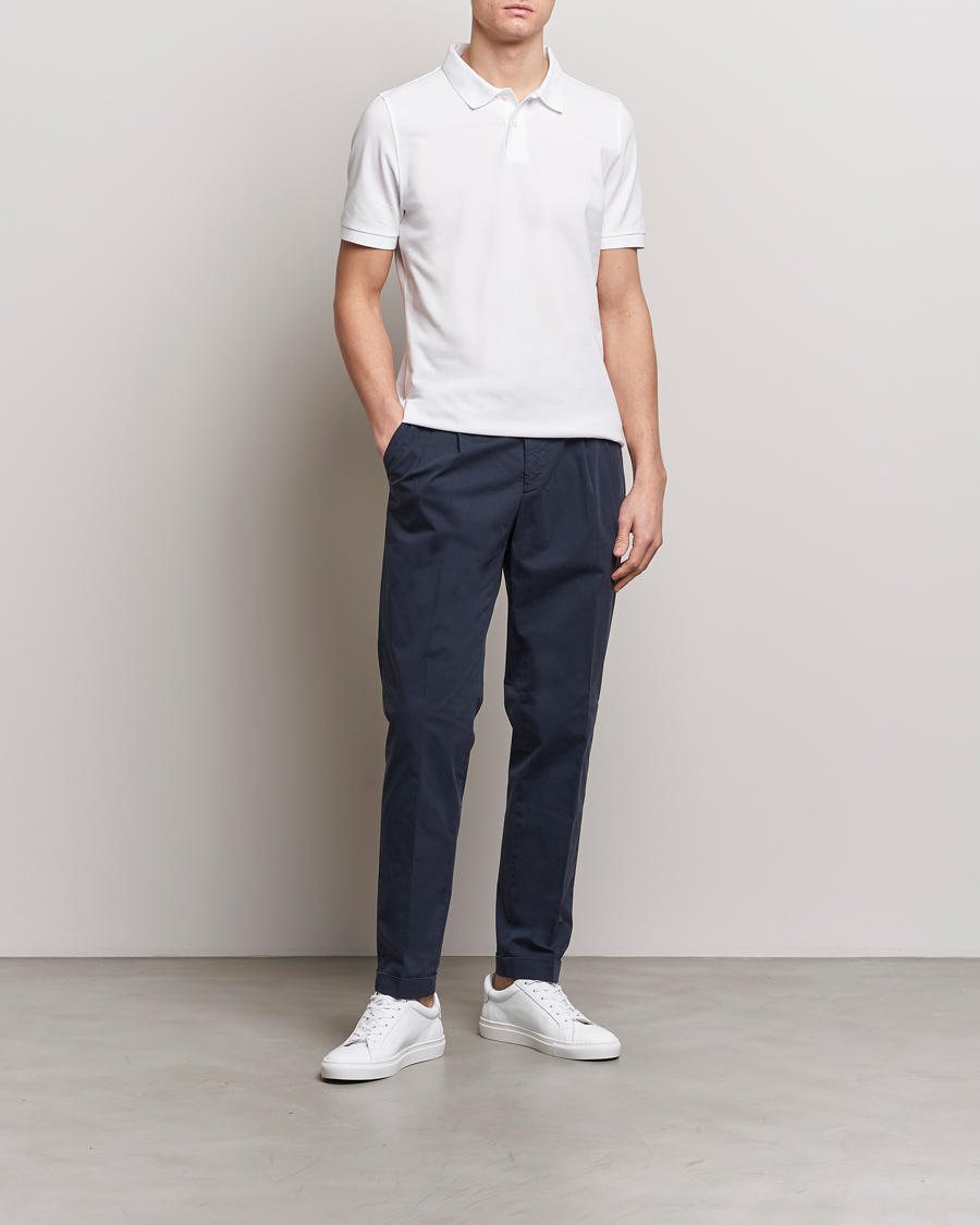 Homme | Polos | Stenströms | Organic Cotton Piquet Polo Shirt White