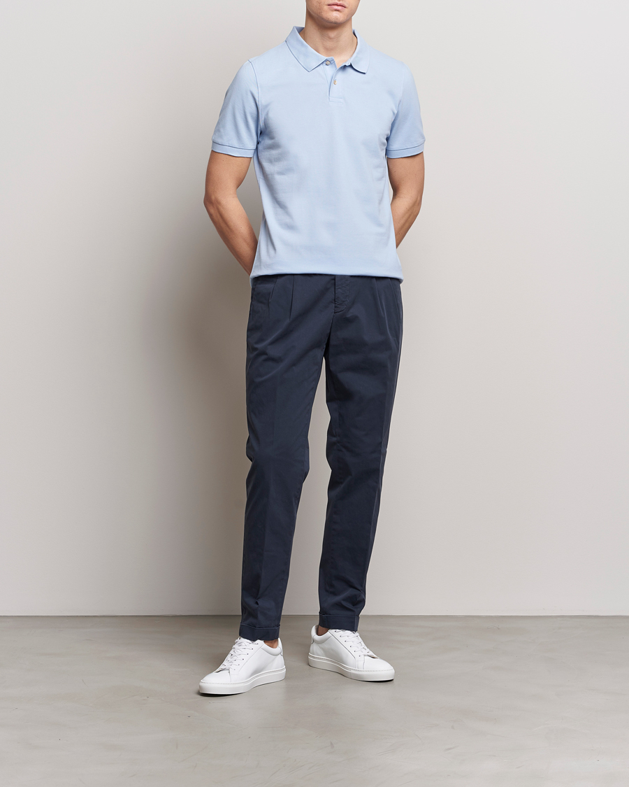 Heren | Polo's | Stenströms | Organic Cotton Piquet Polo Shirt Light Blue