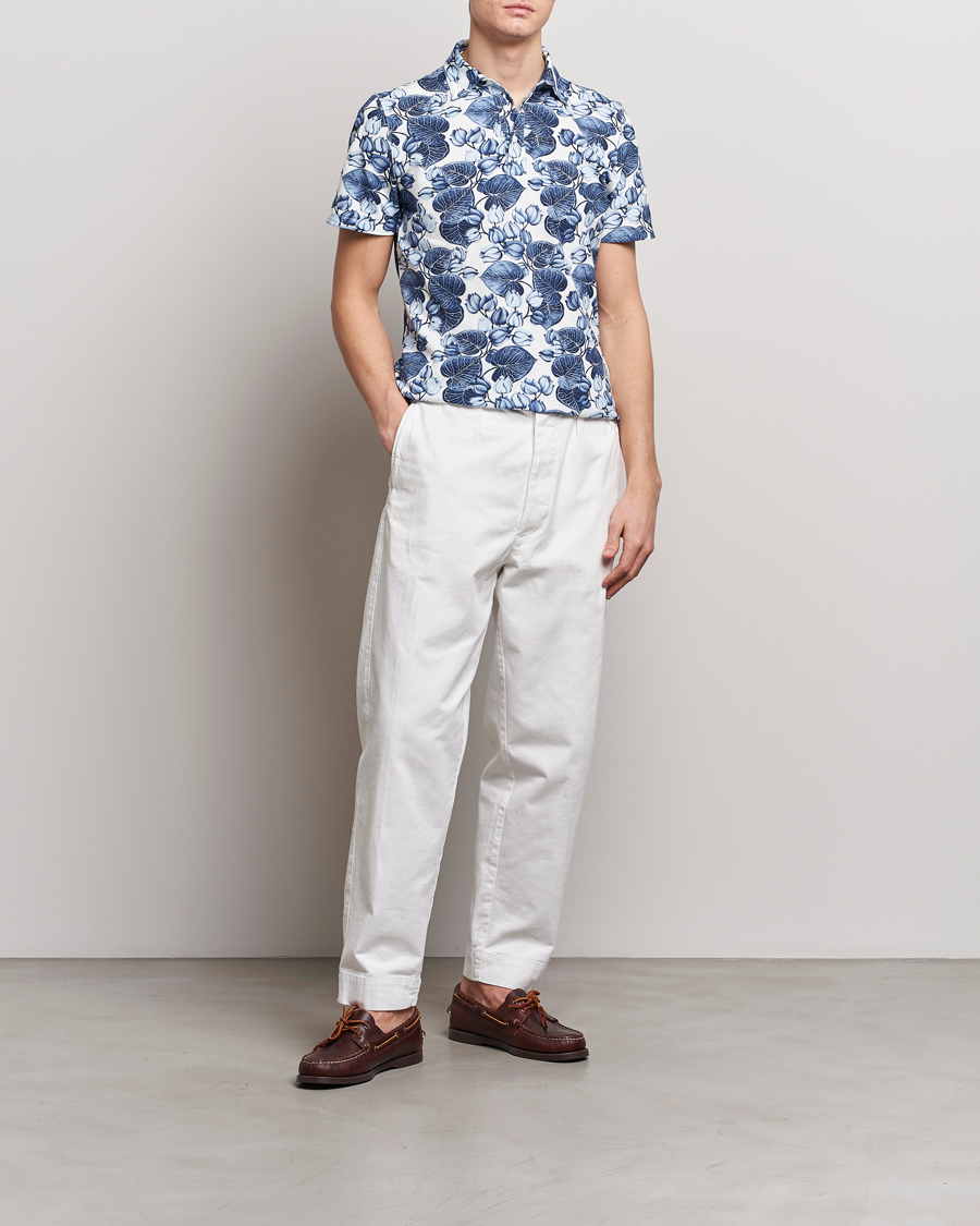 Heren | Polo's | Stenströms | Cotton Pique Printed Polo Shirt Blue