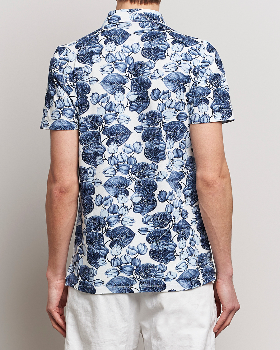 Heren | Polo's | Stenströms | Cotton Pique Printed Polo Shirt Blue