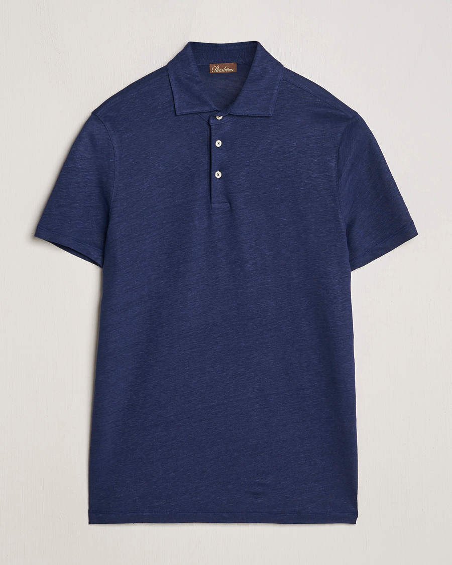 Heren | Polo's | Stenströms | Linen Polo Shirt Navy