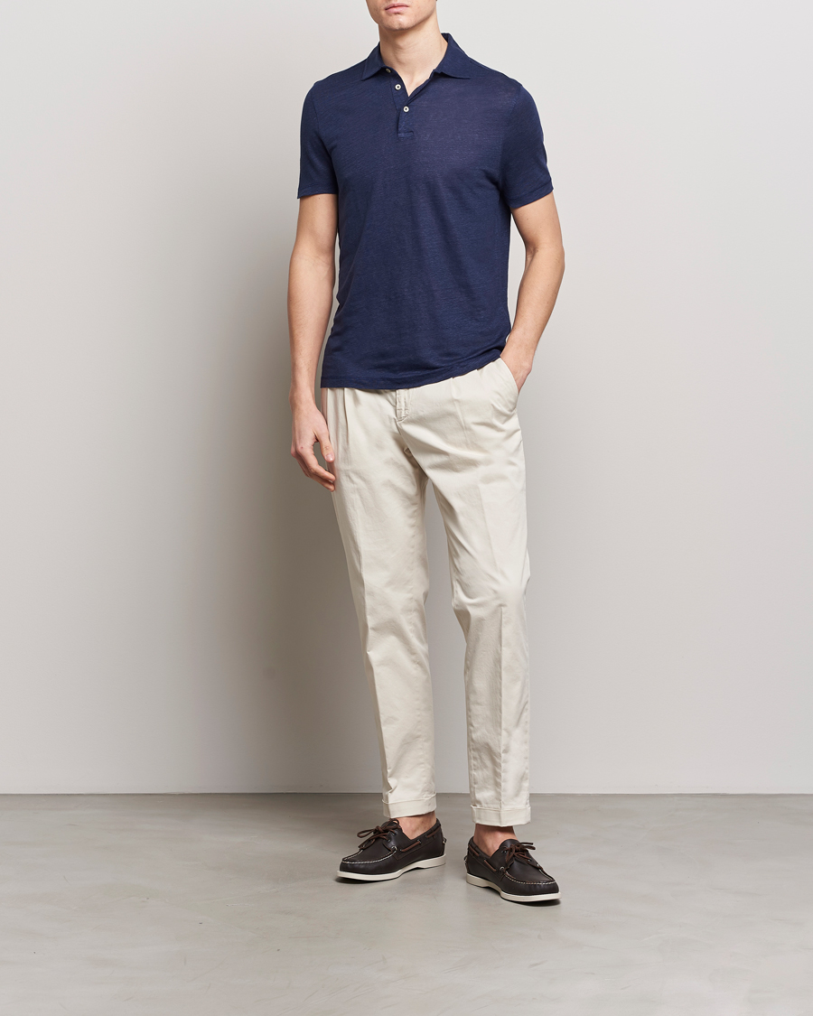 Heren | Polo's | Stenströms | Linen Polo Shirt Navy