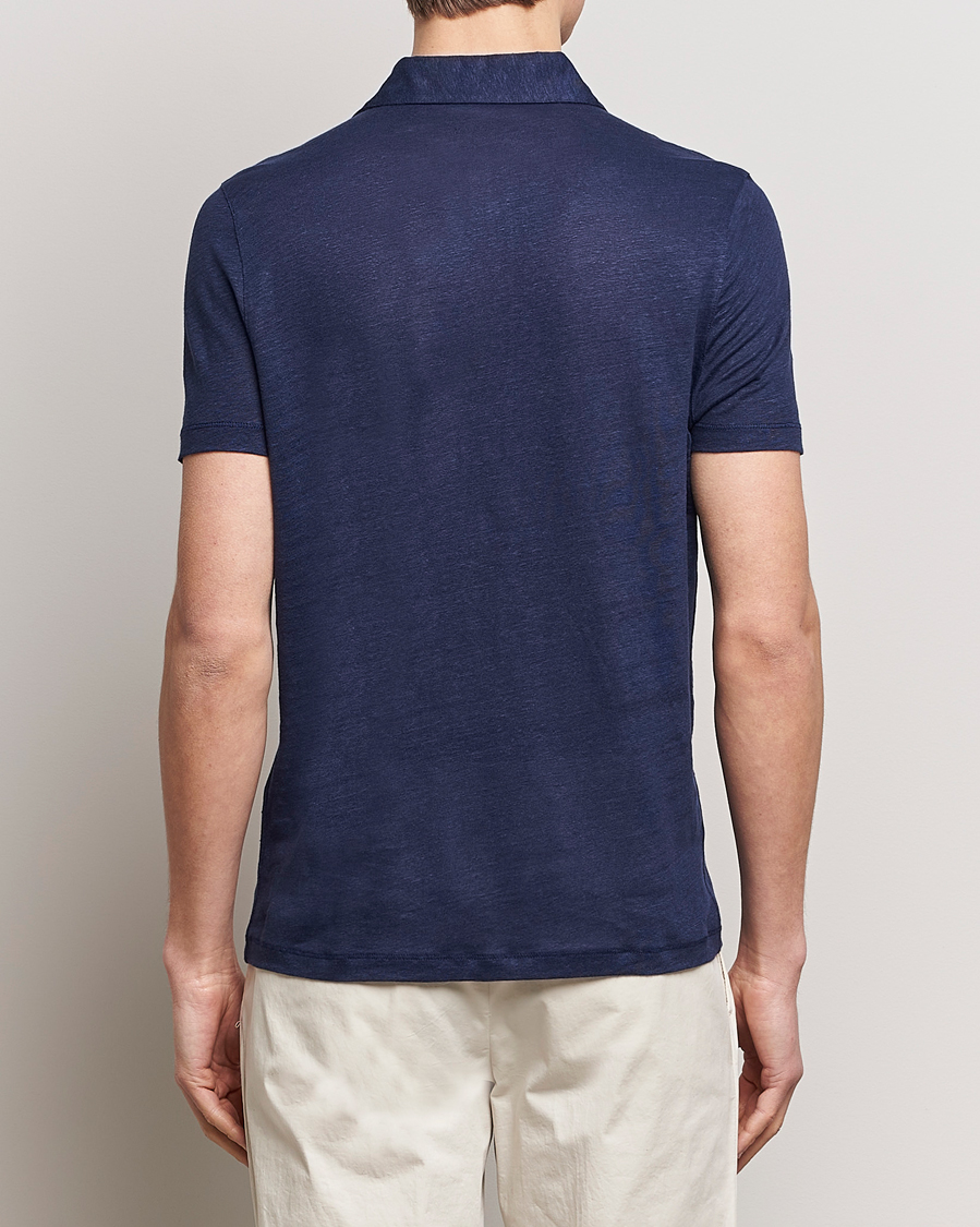 Heren | Polo's | Stenströms | Linen Polo Shirt Navy
