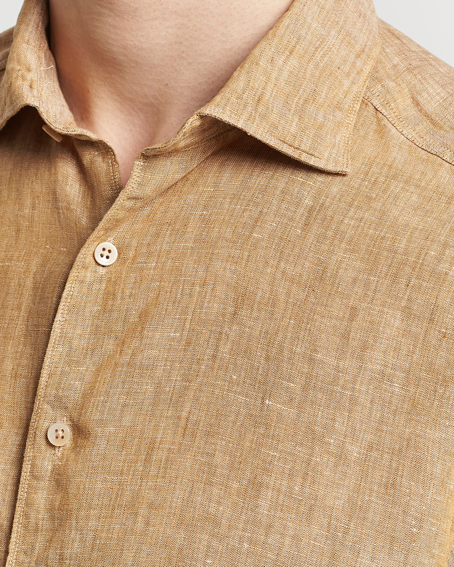 Heren | Overhemden | Stenströms | Slimline Cut Away Linen Shirt Brown