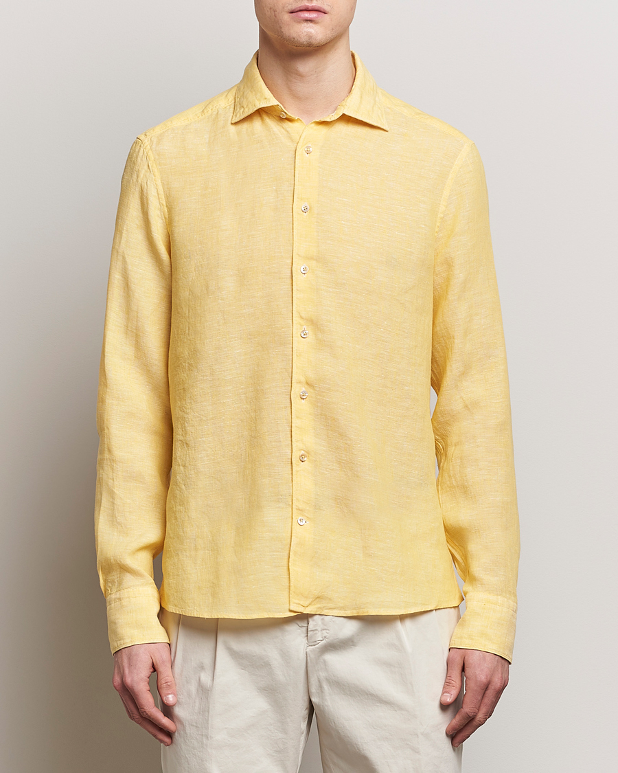 Homme | Chemises | Stenströms | Slimline Cut Away Linen Shirt Yellow