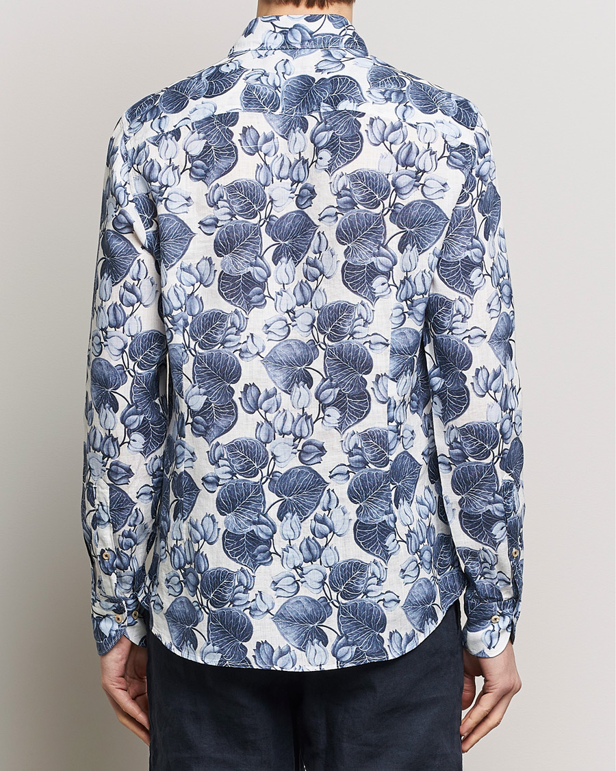 Homme | Chemises | Stenströms | Slimline Cut Away Printed Flower Linen Shirt Blue