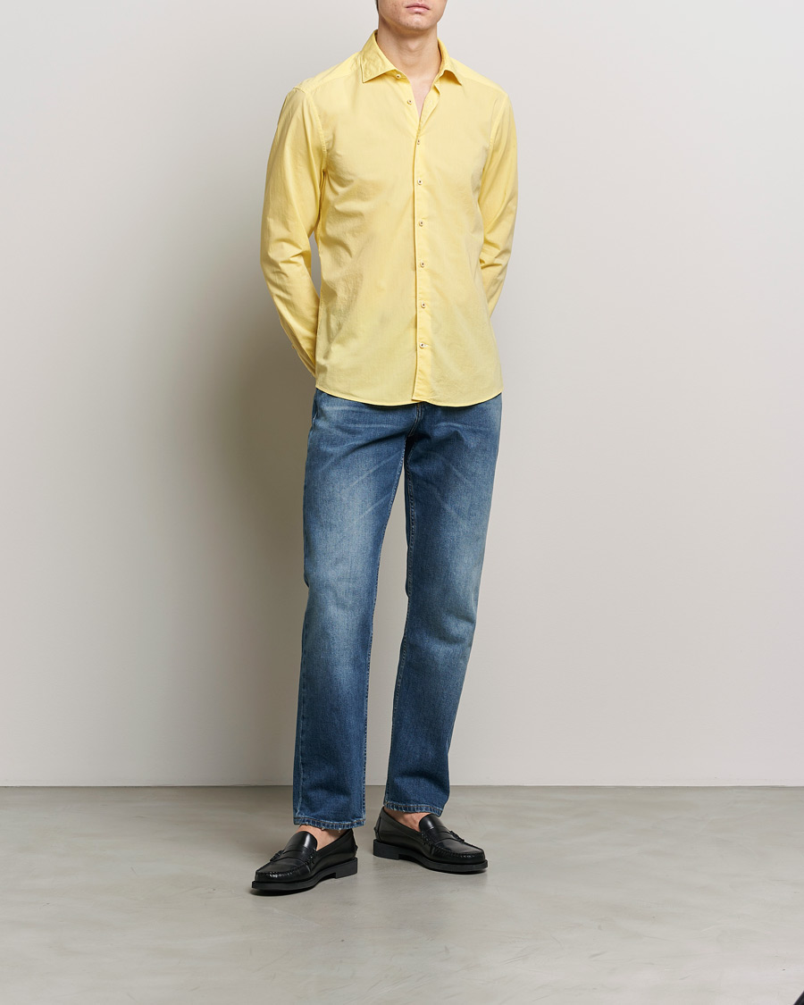 Heren | Overhemden | Stenströms | Slimline Washed Summer Poplin Shirt Yellow
