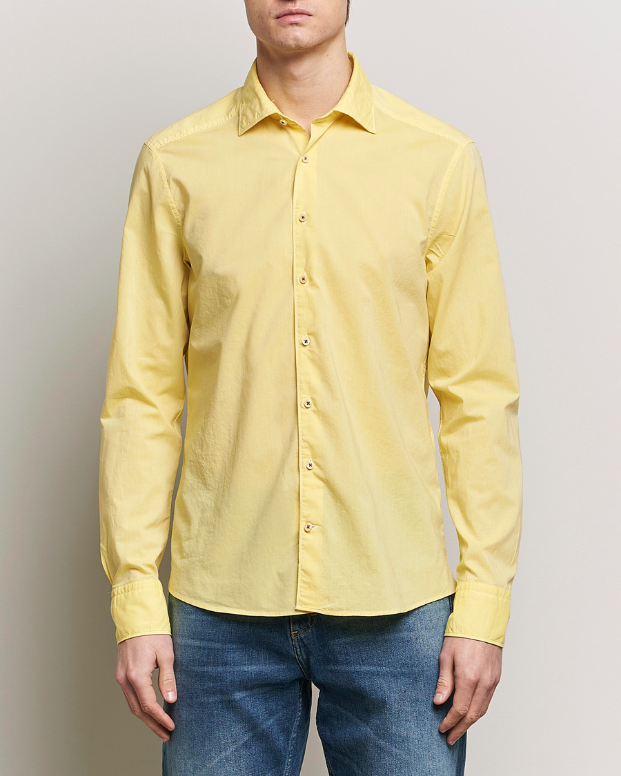 Heren | Overhemden | Stenströms | Slimline Washed Summer Poplin Shirt Yellow