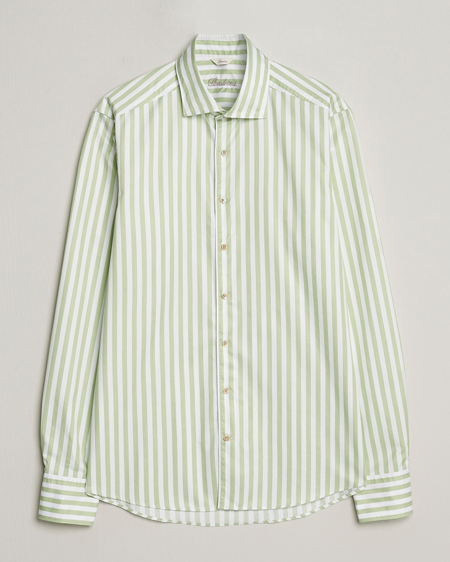Heren | Overhemden | Stenströms | Slimline Large Stripe Washed Cotton Shirt Green