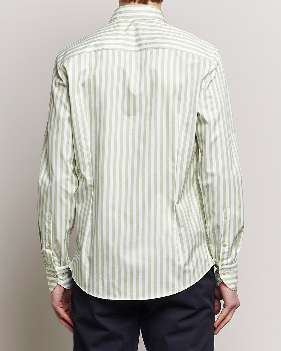 Heren | Overhemden | Stenströms | Slimline Large Stripe Washed Cotton Shirt Green