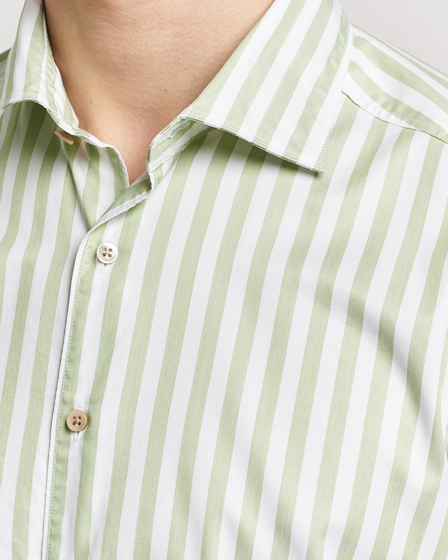 Heren | Overhemden | Stenströms | Slimline Large Stripe Washed Cotton Shirt Green