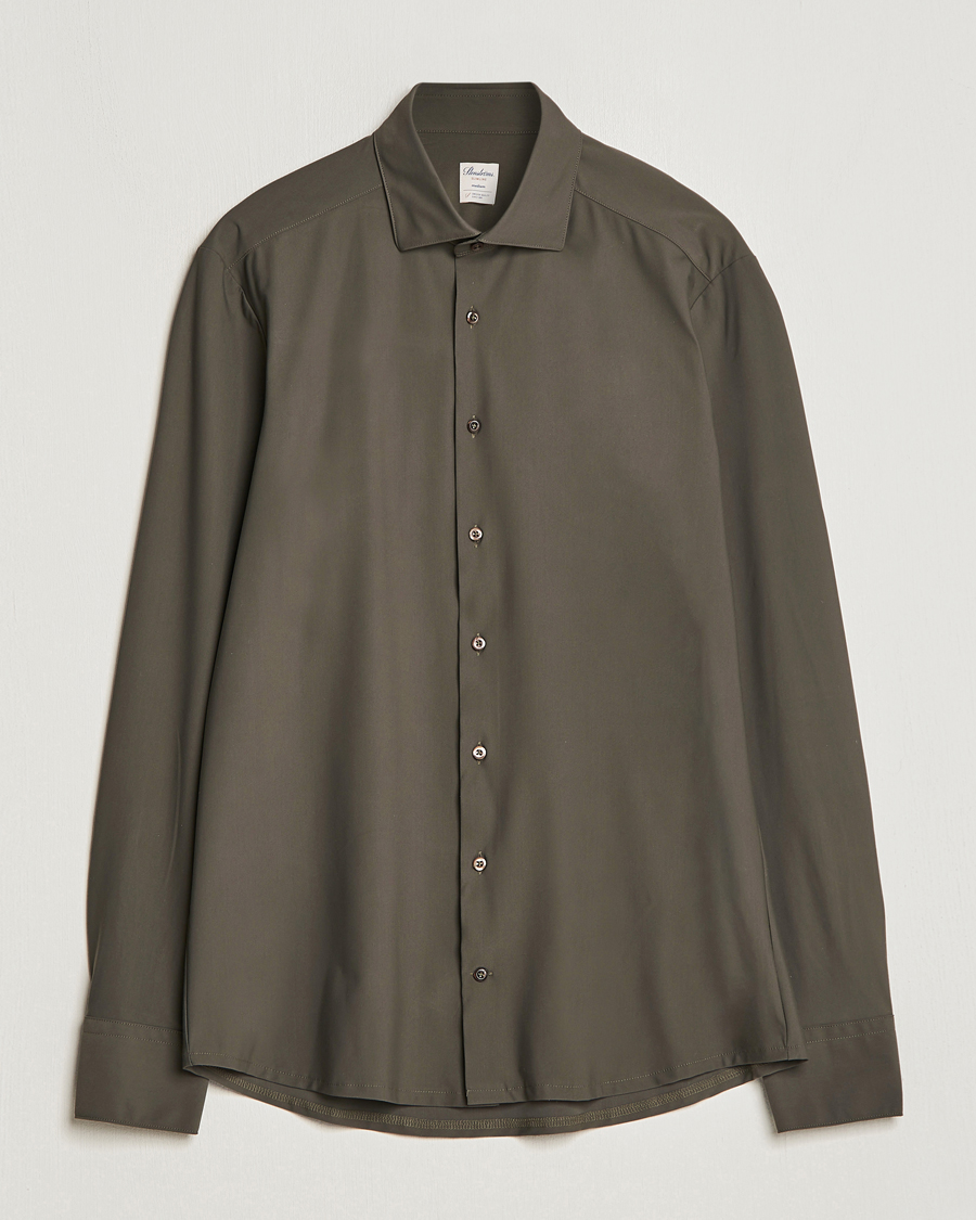 Homme | Chemises | Stenströms | Slimline Cut Away 4-Way Stretch Shirt Dark Green