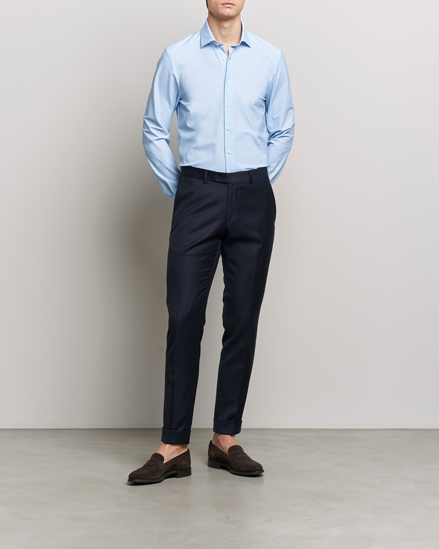 Homme | Chemises | Stenströms | Slimline Micro Check Cut Away 4-Way Stretch Shirt Blue