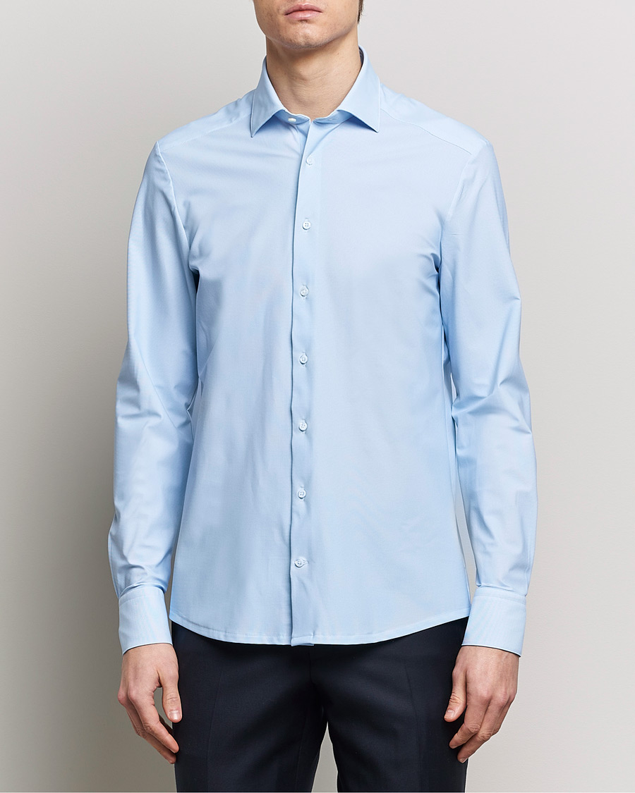 Homme | Chemises | Stenströms | Slimline Micro Check Cut Away 4-Way Stretch Shirt Blue