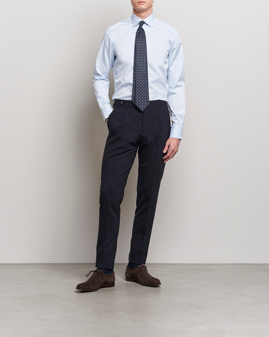 Homme | Chemises | Stenströms | Slimline Cut Away Print Contrast Shirt Light Blue