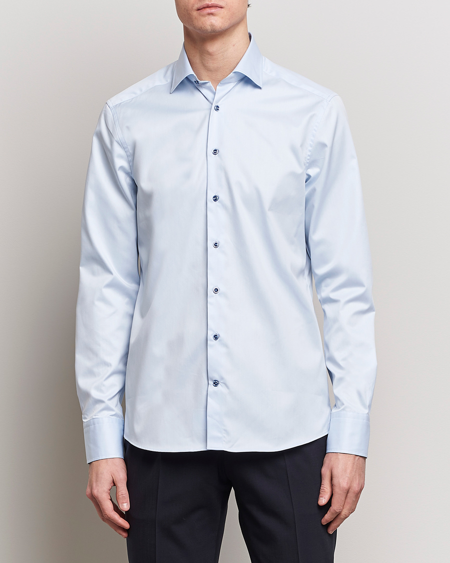 Homme | Chemises | Stenströms | Slimline Cut Away Print Contrast Shirt Light Blue
