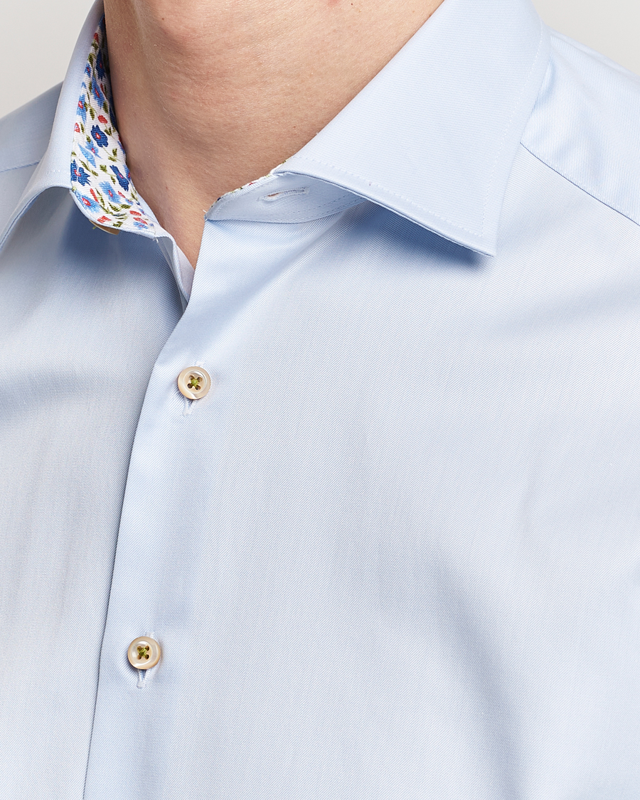 Heren | Overhemden | Stenströms | Slimline Cut Away Flower Contrast Shirt Light Blue