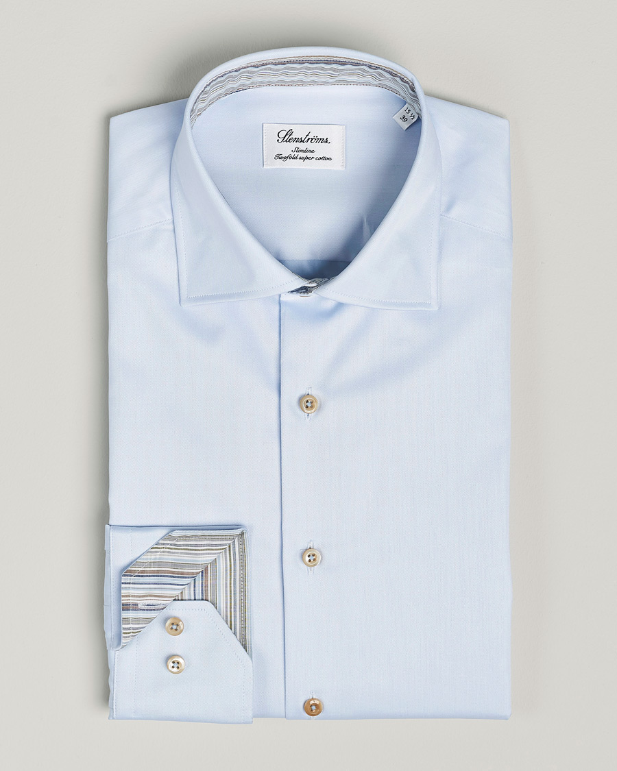 Heren | Overhemden | Stenströms | Slimline Multi Stripe Contrast Cut Away Shirt Light Blue