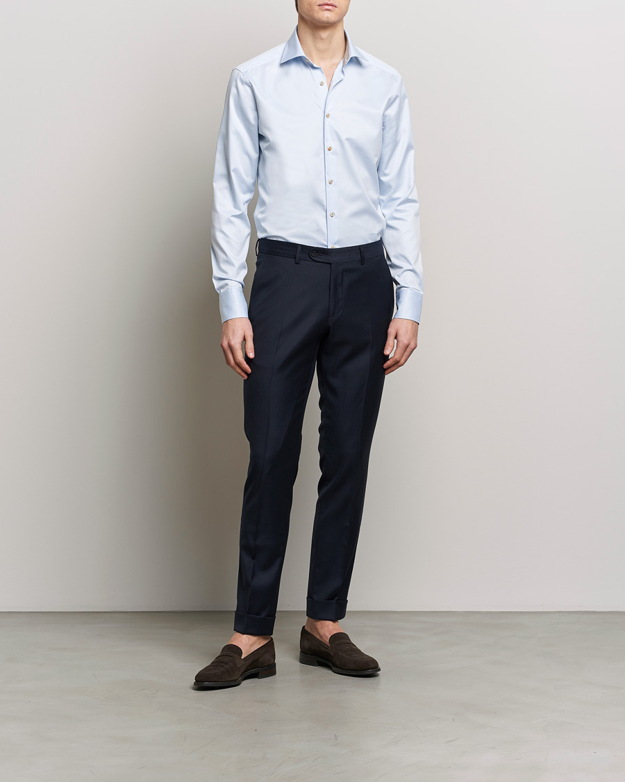 Heren | Overhemden | Stenströms | Slimline Multi Stripe Contrast Cut Away Shirt Light Blue