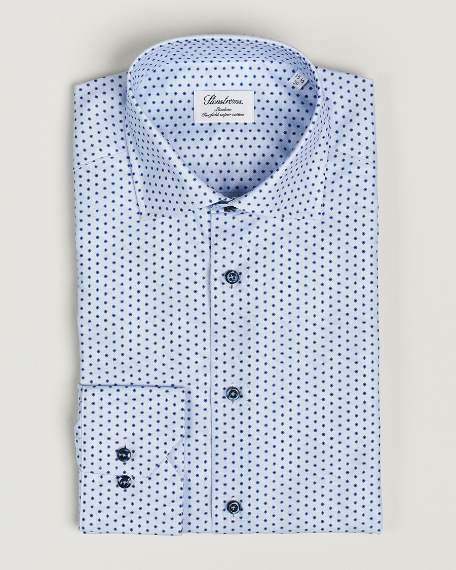 Heren | Overhemden | Stenströms | Slimline Cut Away Small Flower Print Shirt Blue