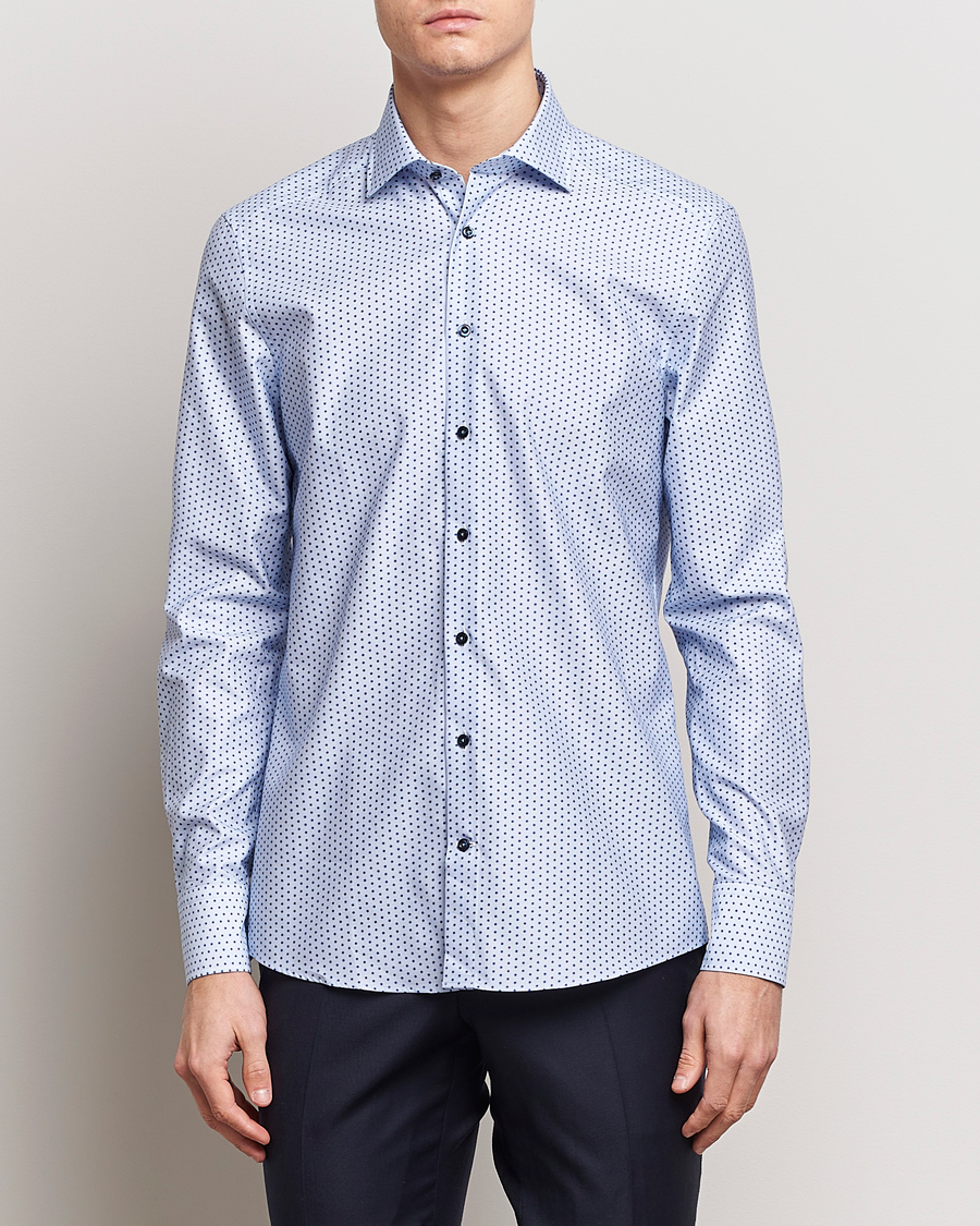 Heren | Overhemden | Stenströms | Slimline Cut Away Small Flower Print Shirt Blue