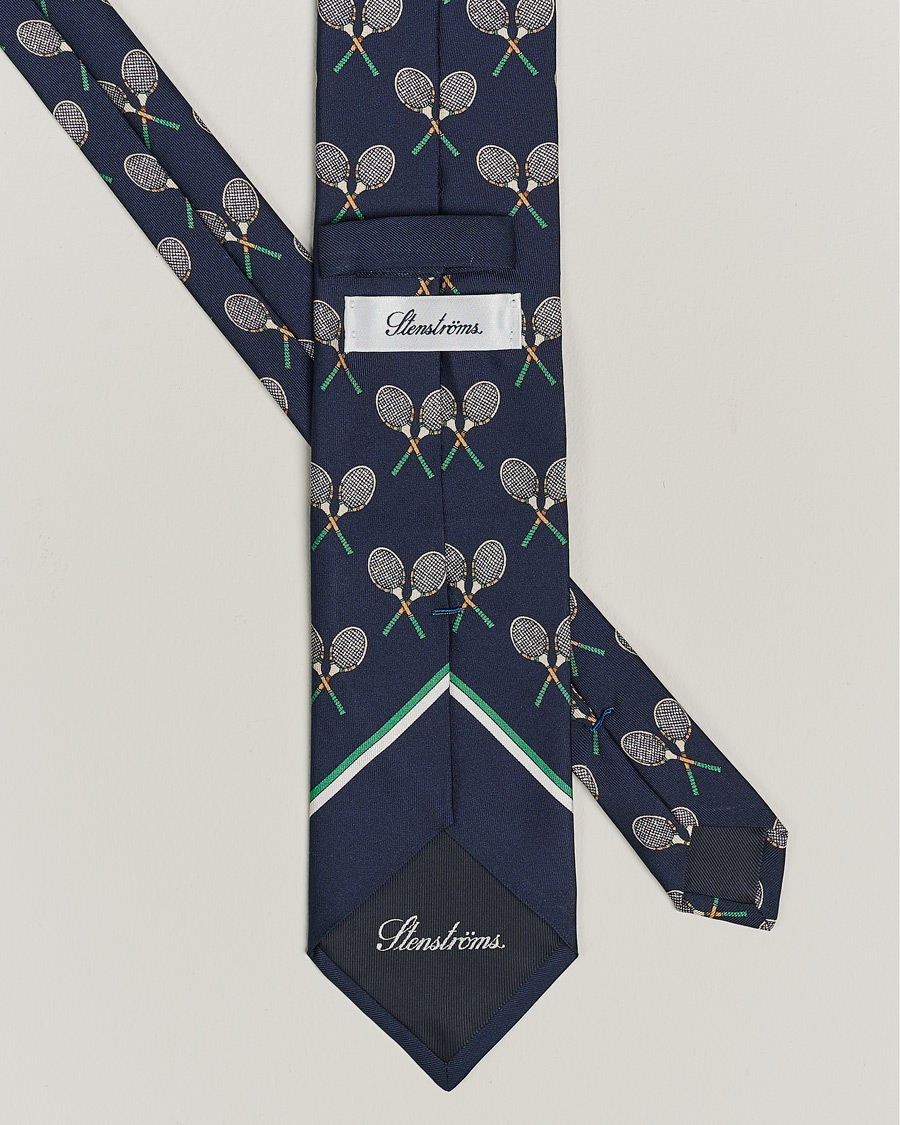 Heren | Stenströms Silk Tennis Tie Navy/Green | Stenströms | Silk Tennis Tie Navy/Green