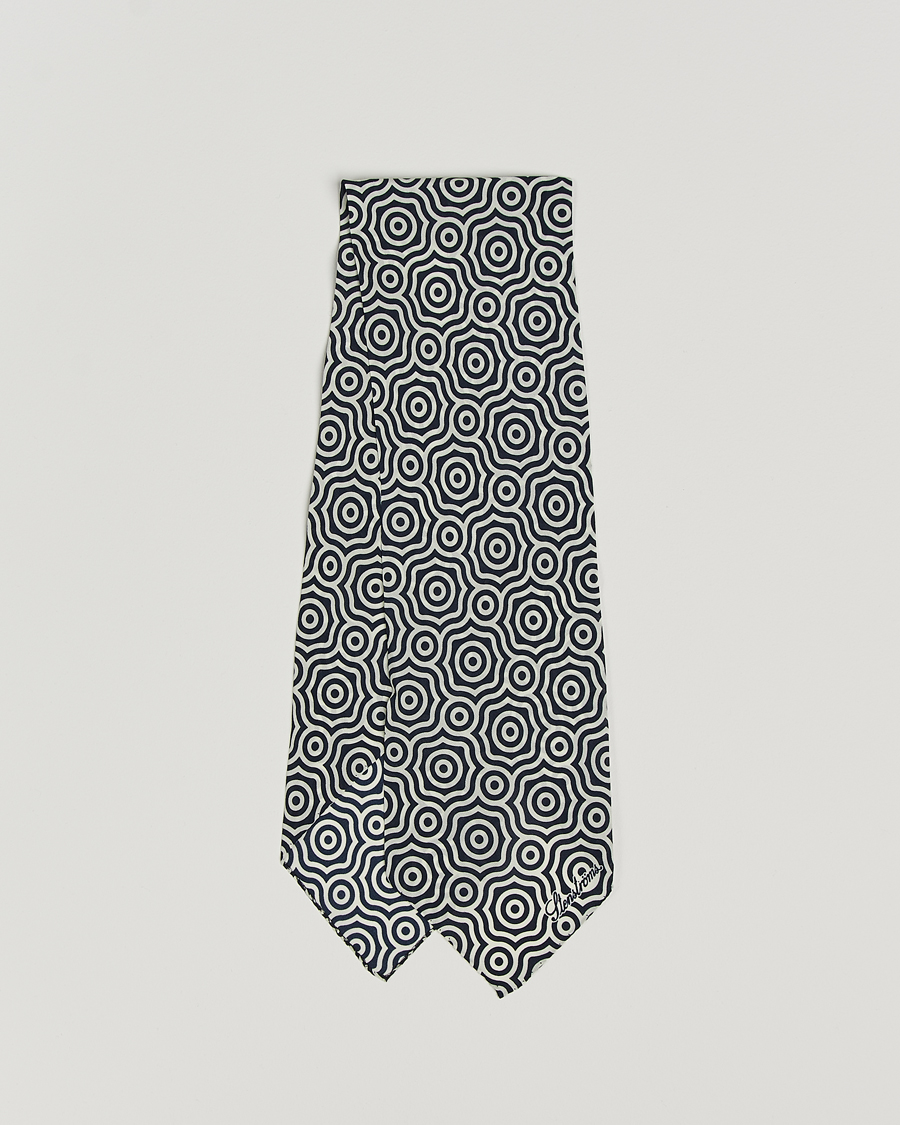 Homme | Stenströms Silk Printed Ascot White/Navy | Stenströms | Silk Printed Ascot White/Navy