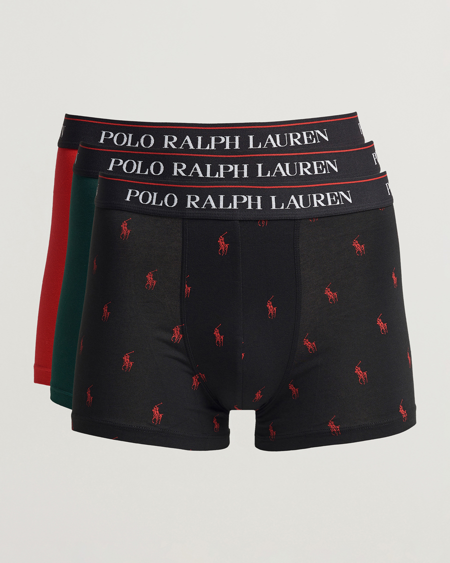 Homme | Sous-Vêtements Et Chaussettes | Polo Ralph Lauren | 3-Pack Cotton Stretch Trunk Red/Black PP/Hunter Green