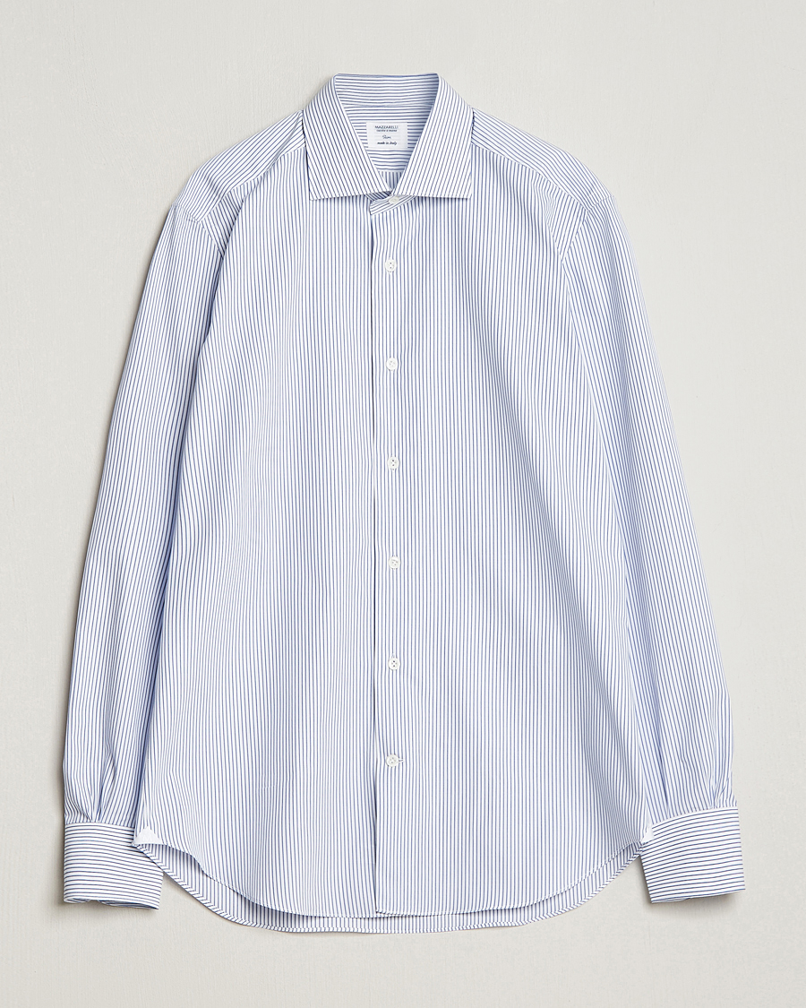 Homme | Chemises | Mazzarelli | Soft Cotton Cut Away Shirt Blue Pinstripe