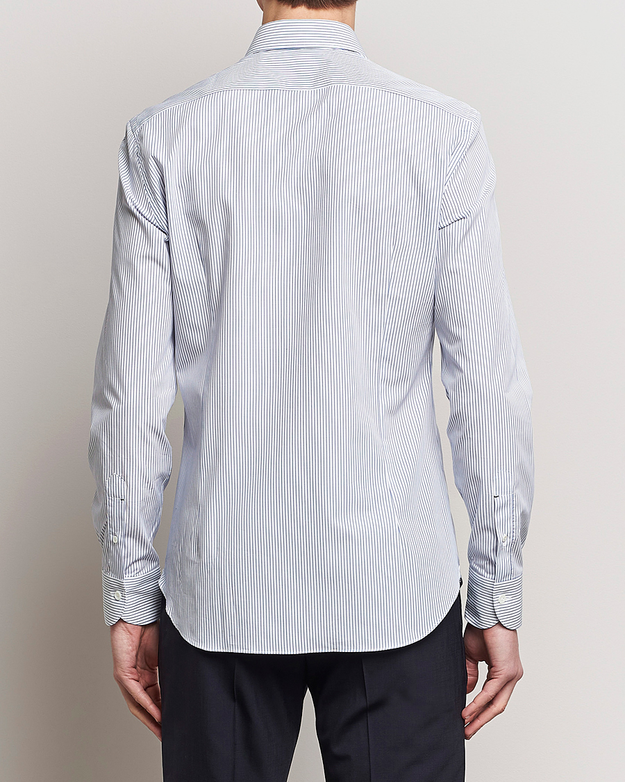 Homme | Chemises | Mazzarelli | Soft Cotton Cut Away Shirt Blue Pinstripe