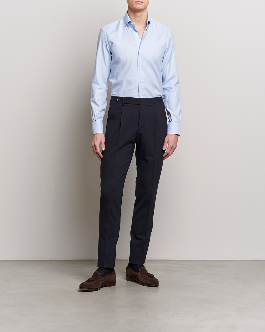 Homme | Chemises | Mazzarelli | Soft Cotton Texture Button Down Shirt Light Blue