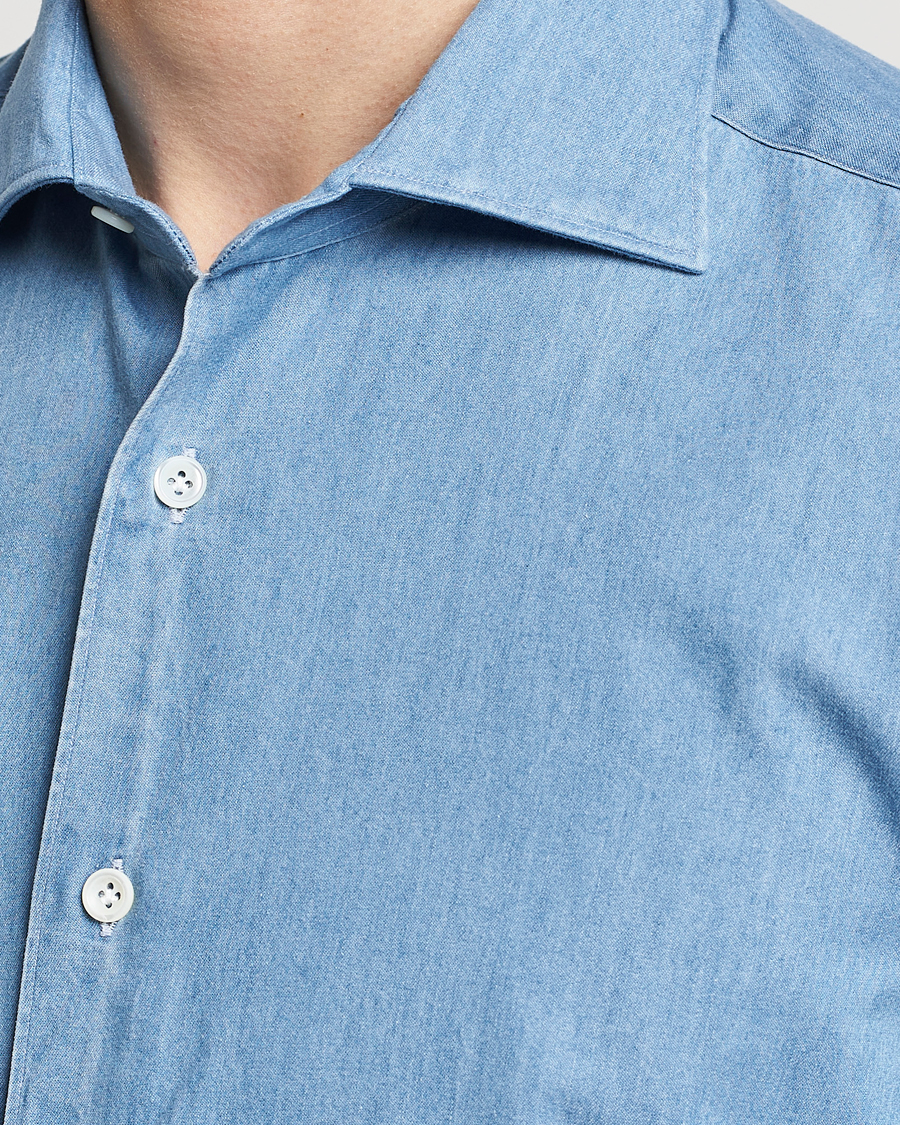 Heren | Overhemden | Mazzarelli | Soft Cotton Denim Shirt Bleached Denim