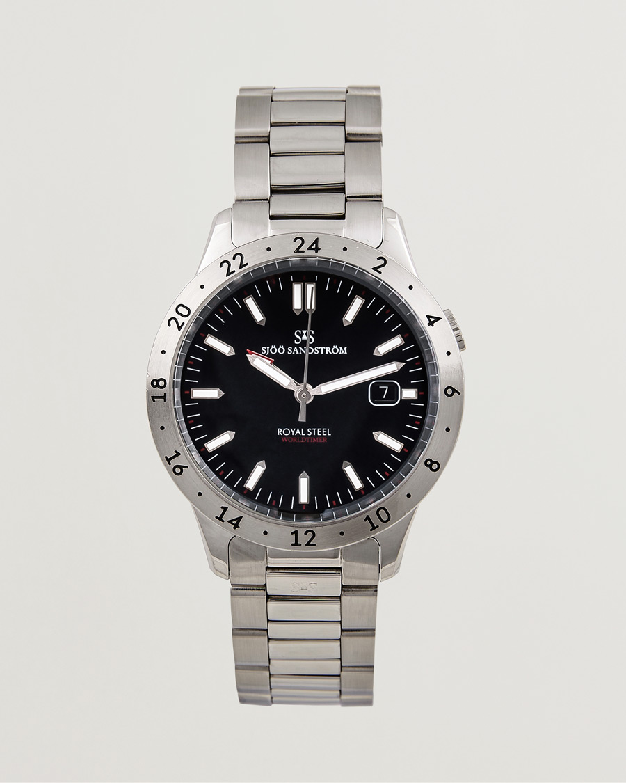 Heren | Sjöö Sandström Pre-Owned Royal Steel Worldstimer 41mm SS-1841-WT Silver | Sjöö Sandström Pre-Owned | Royal Steel Worldstimer 41mm SS-1841-WT Silver