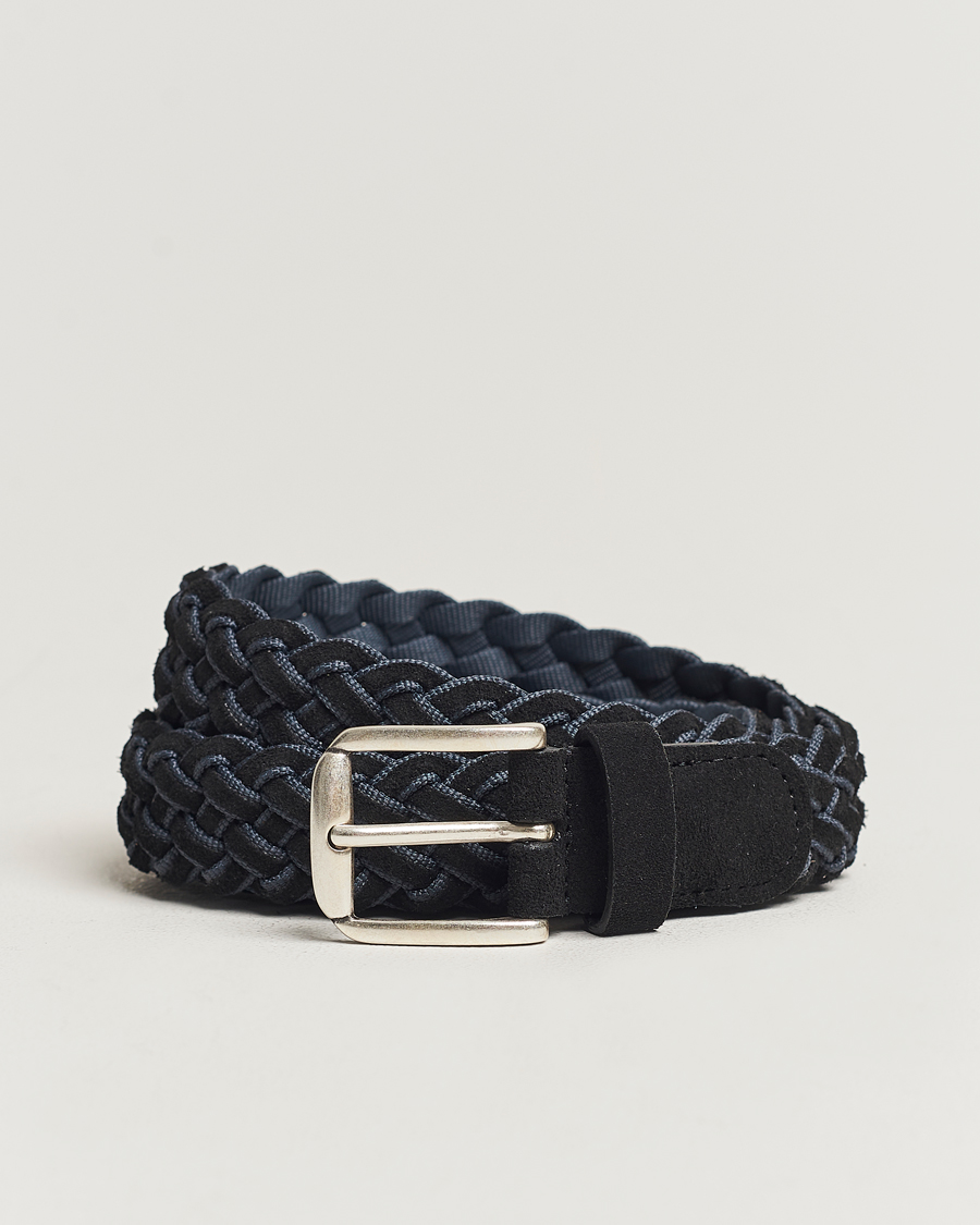 Homme | Anderson's Woven Suede Mix Belt 3 cm Navy | Anderson's | Woven Suede Mix Belt 3 cm Navy