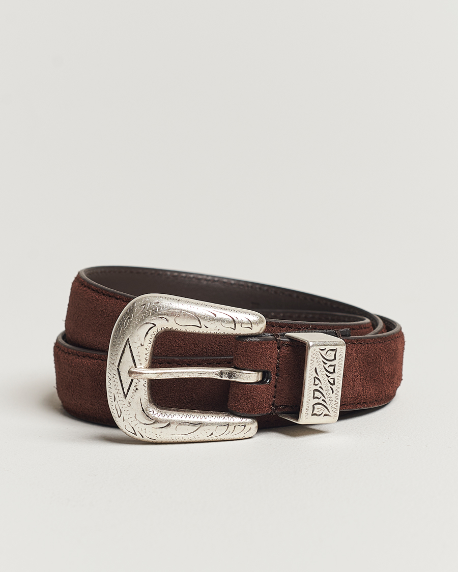 Heren | Anderson's Grained Western Suede Belt 2,5 cm Dark Brown | Anderson's | Grained Western Suede Belt 2,5 cm Dark Brown