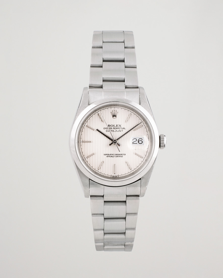 Homme | Rolex Pre-Owned Datejust 16200 Oyster Perpetual Steel White Silver | Rolex Pre-Owned | Datejust 16200 Oyster Perpetual Steel White Silver