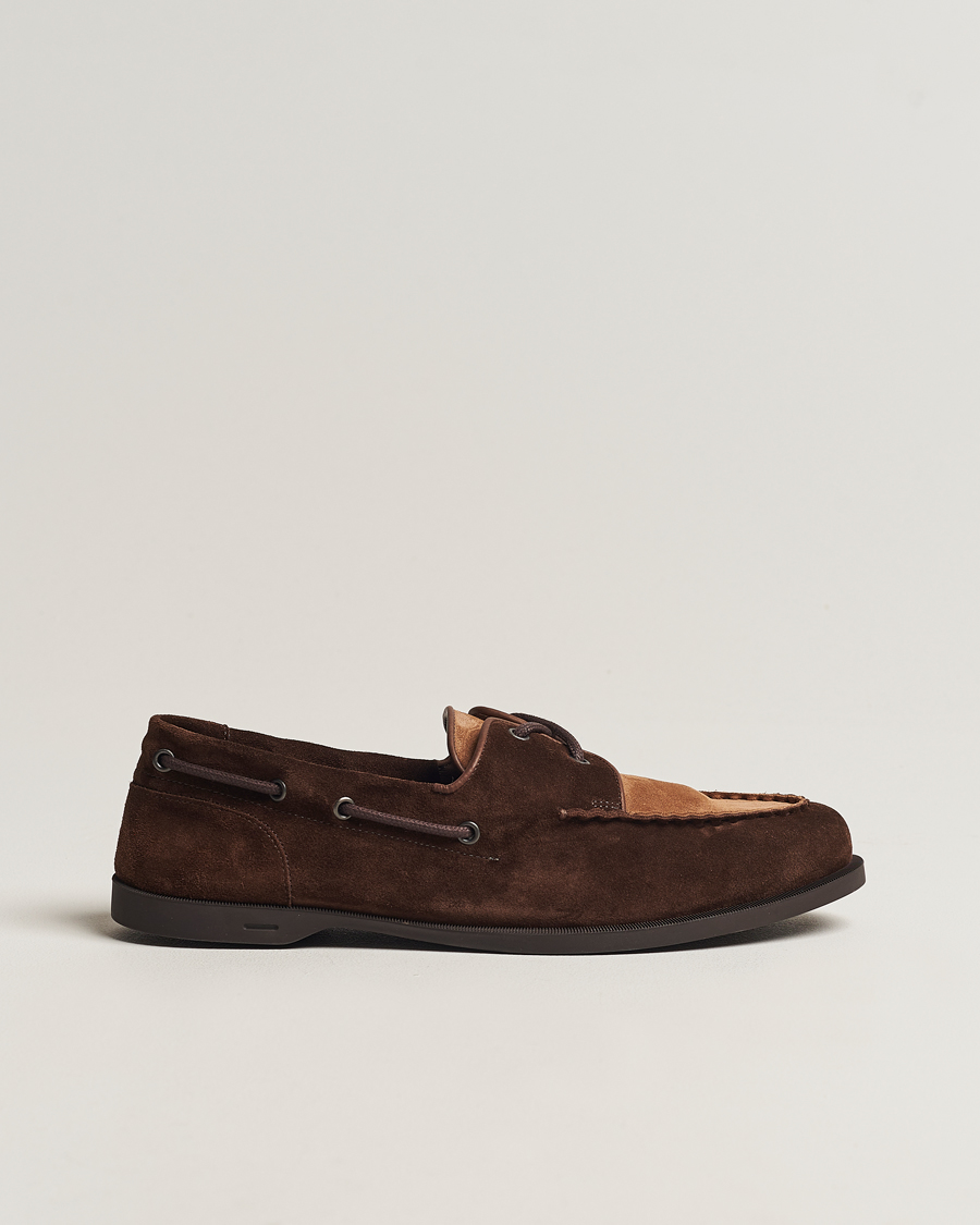 Homme | John Lobb Foil Boat Shoe Dark Brown/Cognac Suede | John Lobb | Foil Boat Shoe Dark Brown/Cognac Suede