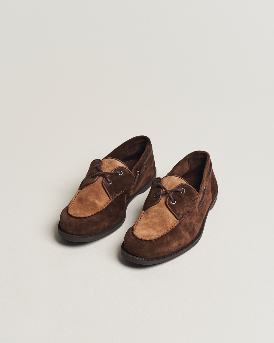 Homme | John Lobb Foil Boat Shoe Dark Brown/Cognac Suede | John Lobb | Foil Boat Shoe Dark Brown/Cognac Suede