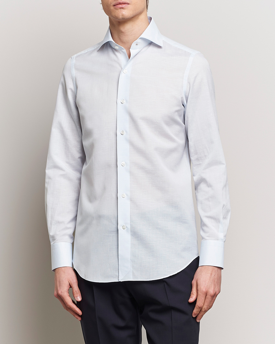 Heren | Overhemden | Finamore Napoli | Milano Slim Linen Dress Shirt Light Blue