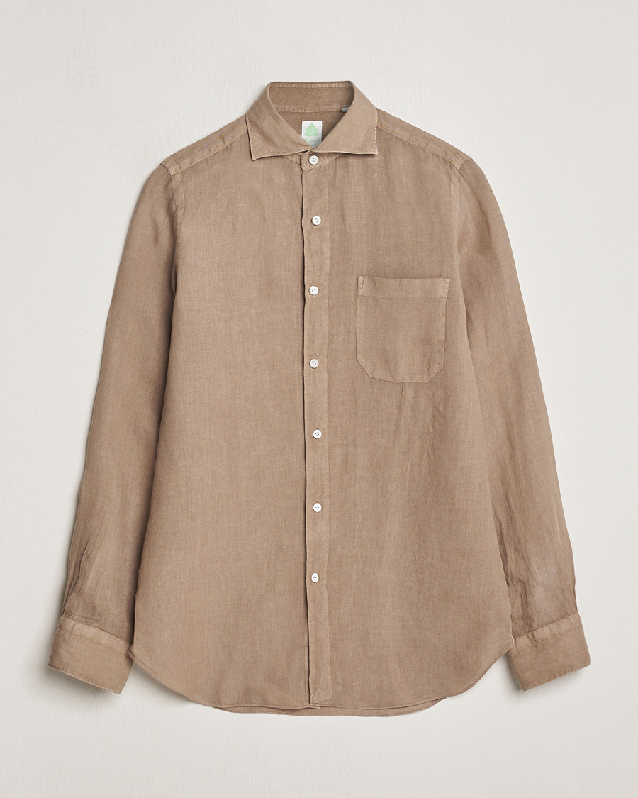 Homme | Chemises | Finamore Napoli | Gaeta Linen Pocket Shirt Taupe