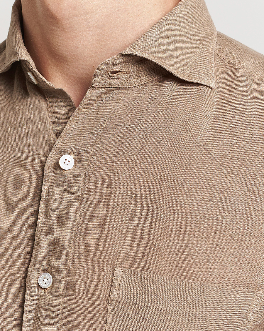 Homme | Chemises | Finamore Napoli | Gaeta Linen Pocket Shirt Taupe